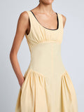 Proenza Schouler Detail image of model wearing Kendall Dress in Tech Cotton in Light Wheat