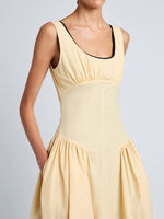 Proenza Schouler Detail image of model wearing Kendall Dress in Tech Cotton in Light Wheat