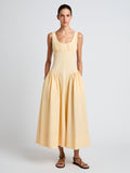 Proenza Schouler Front full length image of model wearing Kendall Dress in Tech Cotton in Light Wheat