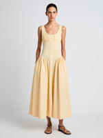 Proenza Schouler Front full length image of model wearing Kendall Dress in Tech Cotton in Light Wheat