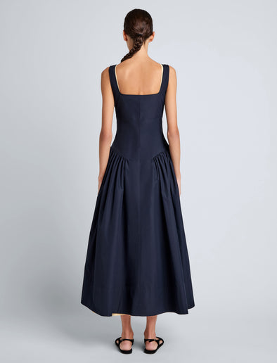 Proenza Schouler Back full length image of model wearing Kendall Dress in Tech Cotton in Navy