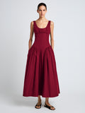Proenza Schouler Front full length image of model wearing Kendall Dress in Tech Cotton in Claret