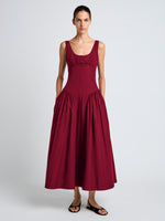 Proenza Schouler Front full length image of model wearing Kendall Dress in Tech Cotton in Claret