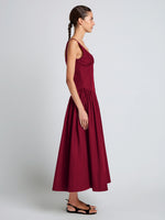 Proenza Schouler Side full length image of model wearing Kendall Dress in Tech Cotton in Claret