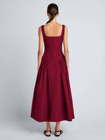 Proenza Schouler Back full length image of model wearing Kendall Dress in Tech Cotton in Claret