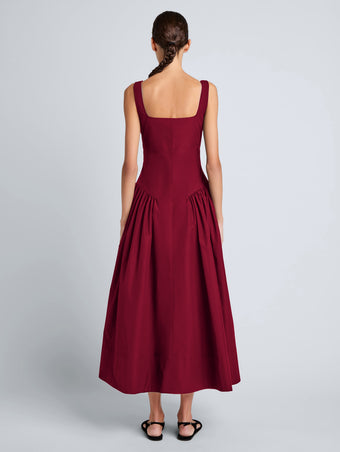 Proenza Schouler Back full length image of model wearing Kendall Dress in Tech Cotton in Claret