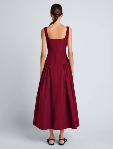 Proenza Schouler Back full length image of model wearing Kendall Dress in Tech Cotton in Claret