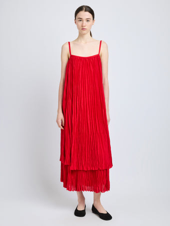 Proenza Schouler Still Life image of Clyne Dress in Pleated Jersey in Dark Poppy