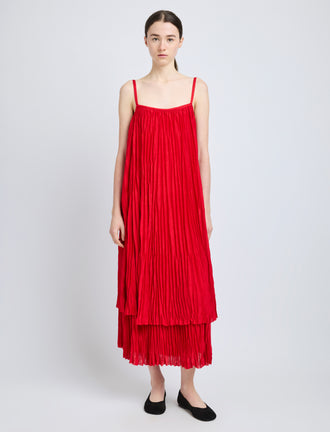 Proenza Schouler Still Life image of Clyne Dress in Pleated Jersey in Dark Poppy
