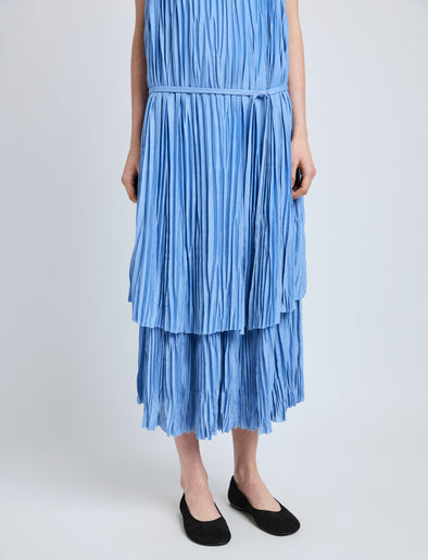 Proenza Schouler Detail image of model wearing Clyne Dress in Pleated Jersey in Pool