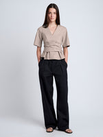 Proenza Schouler Front image of model wearing Lilian Top in Brushed Poplin in Granite