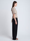 Proenza Schouler Side image of model wearing Lilian Top in Brushed Poplin in Granite