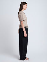 Proenza Schouler Side image of model wearing Lilian Top in Brushed Poplin in Granite