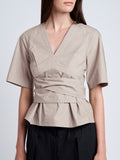 Proenza Schouler Detail image of model wearing Lilian Top in Brushed Poplin in Granite