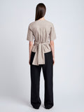 Proenza Schouler Back full length image of model wearing Lilian Top in Brushed Poplin in Granite