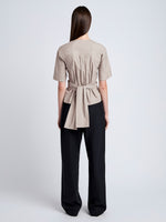 Proenza Schouler Back full length image of model wearing Lilian Top in Brushed Poplin in Granite