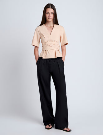 Proenza Schouler Front image of model wearing Lilian Top in Brushed Poplin in Light Rose