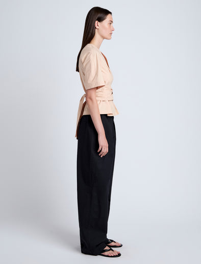 Proenza Schouler Side image of model wearing Lilian Top in Brushed Poplin in Light Rose