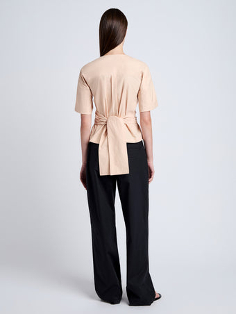 Proenza Schouler Back full length image of model wearing Lilian Top in Brushed Poplin in Light Rose