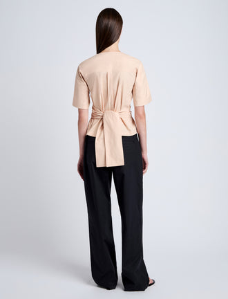 Proenza Schouler Back full length image of model wearing Lilian Top in Brushed Poplin in Light Rose