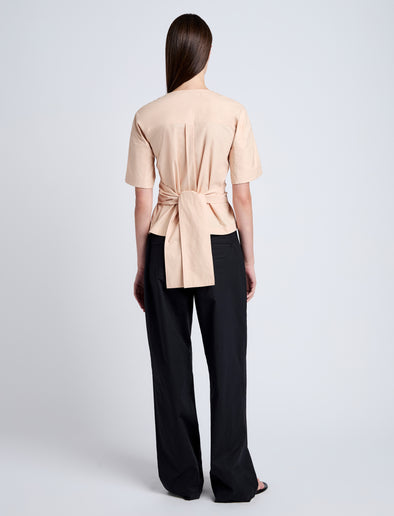 Proenza Schouler Back full length image of model wearing Lilian Top in Brushed Poplin in Light Rose