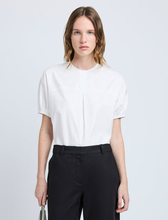 Proenza Schouler Front cropped image of model wearing Haleigh Top in Cotton Sateen in White