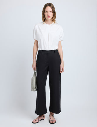 Proenza Schouler Front full length image of model wearing Haleigh Top in Cotton Sateen in White