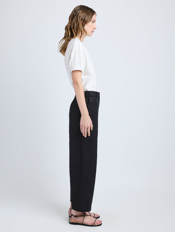 Proenza Schouler Side full length image of model wearing Haleigh Top in Cotton Sateen in White