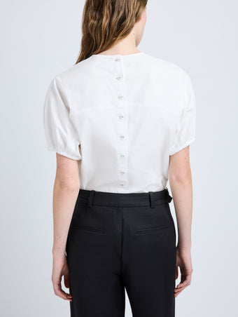 Proenza Schouler Detail image of model wearing Haleigh Top in Cotton Sateen in White