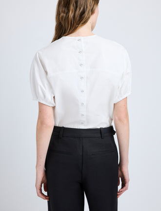 Proenza Schouler Detail image of model wearing Haleigh Top in Cotton Sateen in White