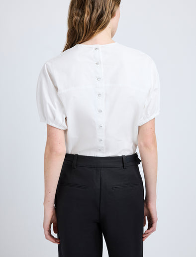 Proenza Schouler Detail image of model wearing Haleigh Top in Cotton Sateen in White