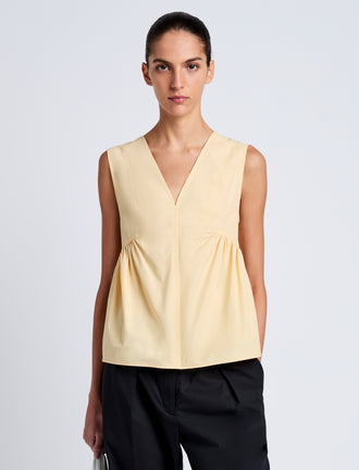 Proenza Schouler Front cropped image of model wearing Sullivan Top in Tech Cotton in Light Wheat