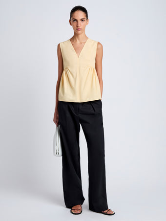 Proenza Schouler Front full length image of model wearing Sullivan Top in Tech Cotton in Light Wheat