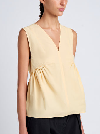 Proenza Schouler Detail image of model wearing Sullivan Top in Tech Cotton in Light Wheat