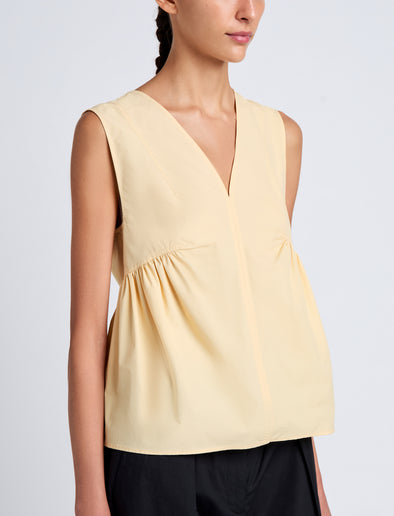 Proenza Schouler Detail image of model wearing Sullivan Top in Tech Cotton in Light Wheat