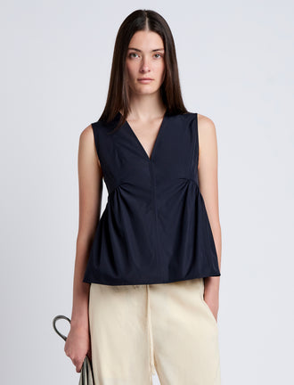 Proenza Schouler Front cropped image of model wearing Sullivan Top in Tech Cotton in Navy