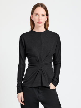 Proenza Schouler Front cropped image of model wearing Heather Top in Twisted Rib in Black