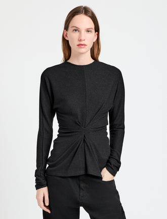Proenza Schouler Front cropped image of model wearing Heather Top in Twisted Rib in Black