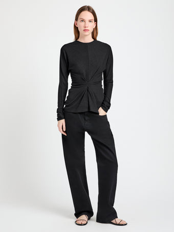 Proenza Schouler Front full length image of model wearing Heather Top in Twisted Rib in Black