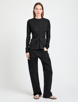 Proenza Schouler Front full length image of model wearing Heather Top in Twisted Rib in Black