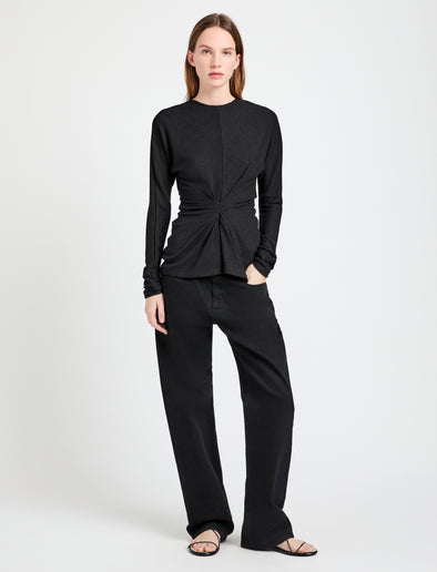 Proenza Schouler Front full length image of model wearing Heather Top in Twisted Rib in Black