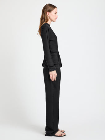 Proenza Schouler Side full length image of model wearing Heather Top in Twisted Rib in Black