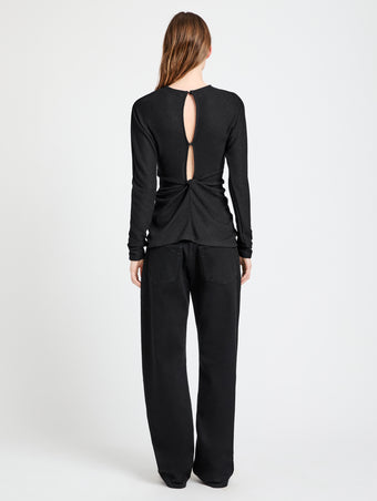 Proenza Schouler Back full length image of model wearing Heather Top in Twisted Rib in Black