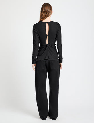 Proenza Schouler Back full length image of model wearing Heather Top in Twisted Rib in Black