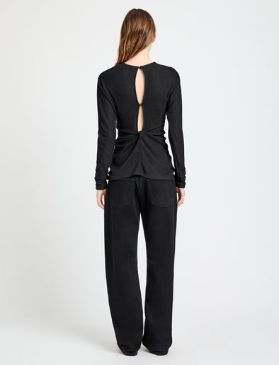 Proenza Schouler Back full length image of model wearing Heather Top in Twisted Rib in Black