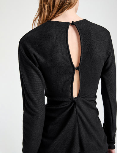 Proenza Schouler Detail image of model wearing Heather Top in Twisted Rib in Black