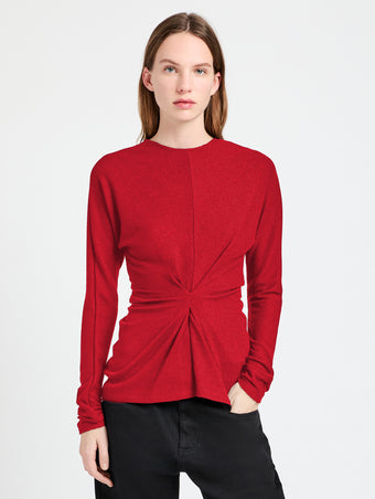 Proenza Schouler Front cropped image of model wearing Heather Top in Twisted Rib in Dark Poppy