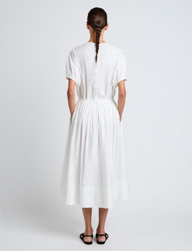 Proenza Schouler Back full length image of model wearing Austin Skirt In Cotton Sateen in White