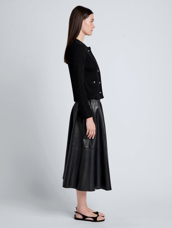 Proenza Schouler Side full length image of model wearing Cece Skirt in Lightweight Nappa in Black