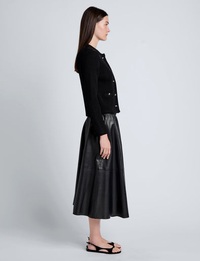 Proenza Schouler Side full length image of model wearing Cece Skirt in Lightweight Nappa in Black
